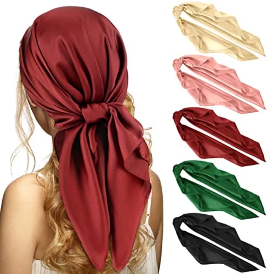 5 Pcs 28" Women Satin Head Scarf Square