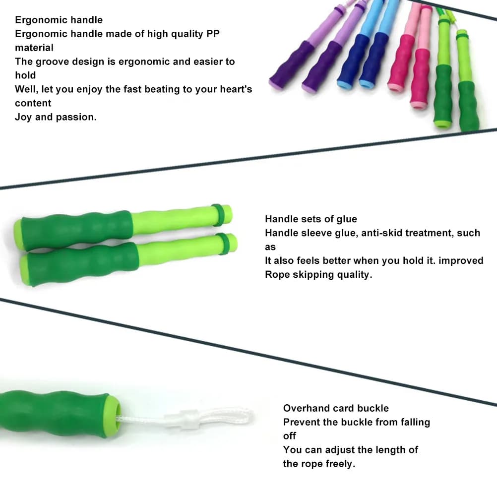 Bamboo Skipping Rope Cartoon Beaded Segment Design Green Lightweight Adjustable for Men Women Kids Fitness Workout Cable Jump