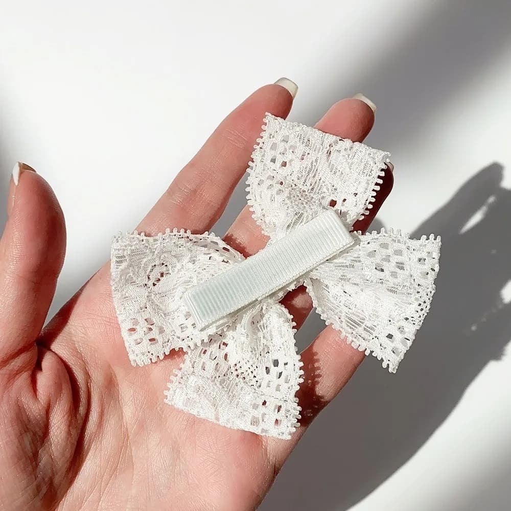 Set of 4 hair clips Lolita with printed lace bow, hair accessories without damage, fringe clasp