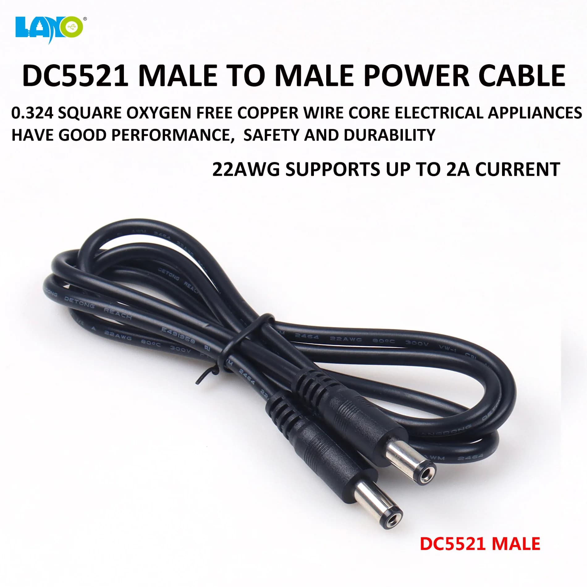【LANO】 Cavo di prolunga di alimentazione DC 5.5x2.1mm maschio-maschio Cavo adattatore DC5521 per monitor CCTV Router Luci a LED Telecamere 1M 3M 5M