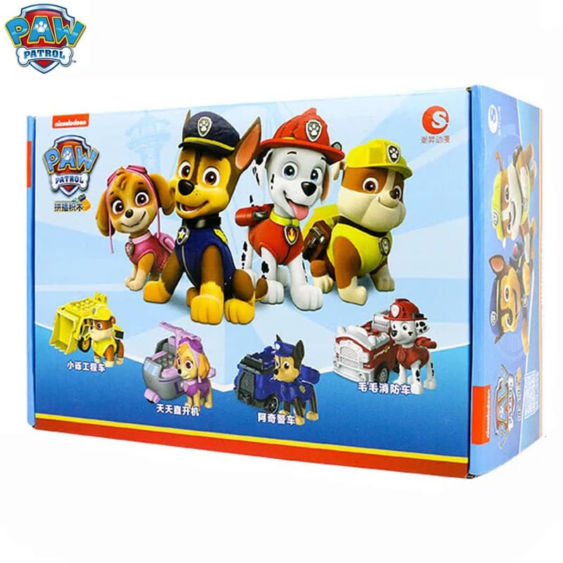 4 PZ/SET Scatola Originale 100% Genuino Paw Patrol Chase Marshall Skye Rubble Super Pups Tirare Indietro Veicoli Giocattolo Per Bambini Regalo Di Compleanno