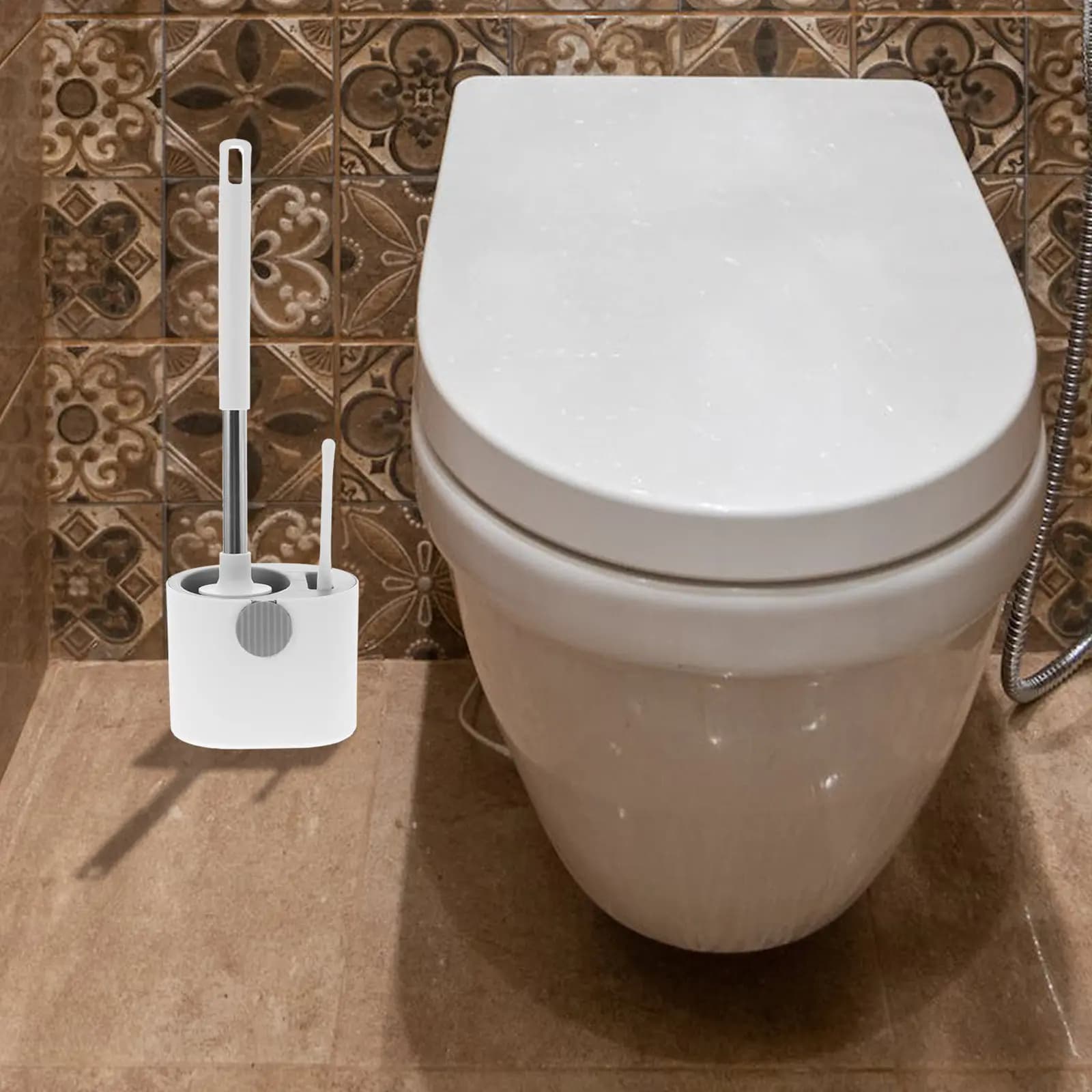 Set Spazzola per WC con Manico Lungo e Base per Montaggio a Parete, Spazzola in Acciaio Inox per Pulizia Bagno, Accessori per la Casa
