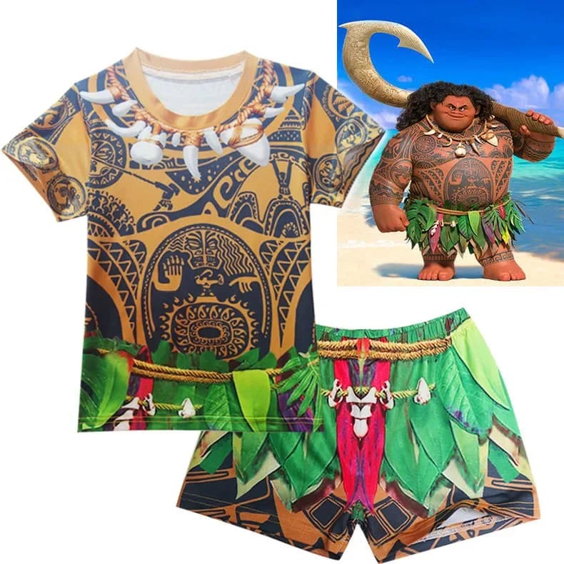 New Child Ocean Boy Children Swimwear Short sleeves Moana Cosplay Maui Shirt Shorts Trousers Swimwear Costume Swimwear Swimwear