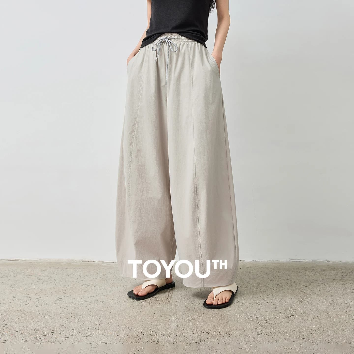 TOYOUTH Women Textured Casual Pants 2026 Summer New UPF50+ Sun Protection Elastic Waist Loose Hip Covering Banana Trendy Trouser