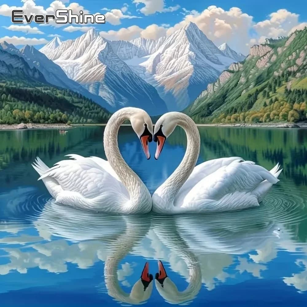 EverShine 5D DIY Mosaico Diamantato Cigno Animale Lago Ricamo a Punto Croce Montagna Strass Fatto a Mano Regalo