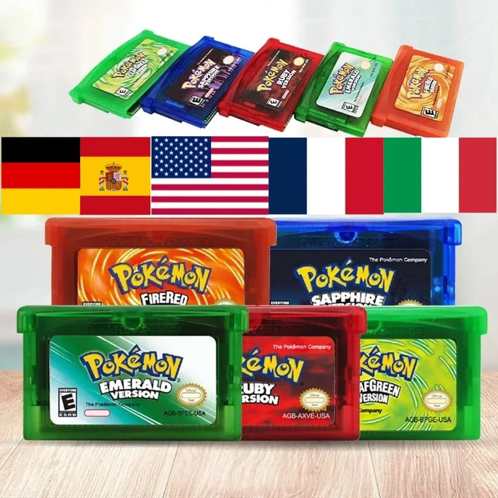 High Qualit Pokemon GBA Game Card Ruby/Sapphire/Emerald/Fire Red/Leaf Green 32-bit Video Game Cartridge Multiple Languages