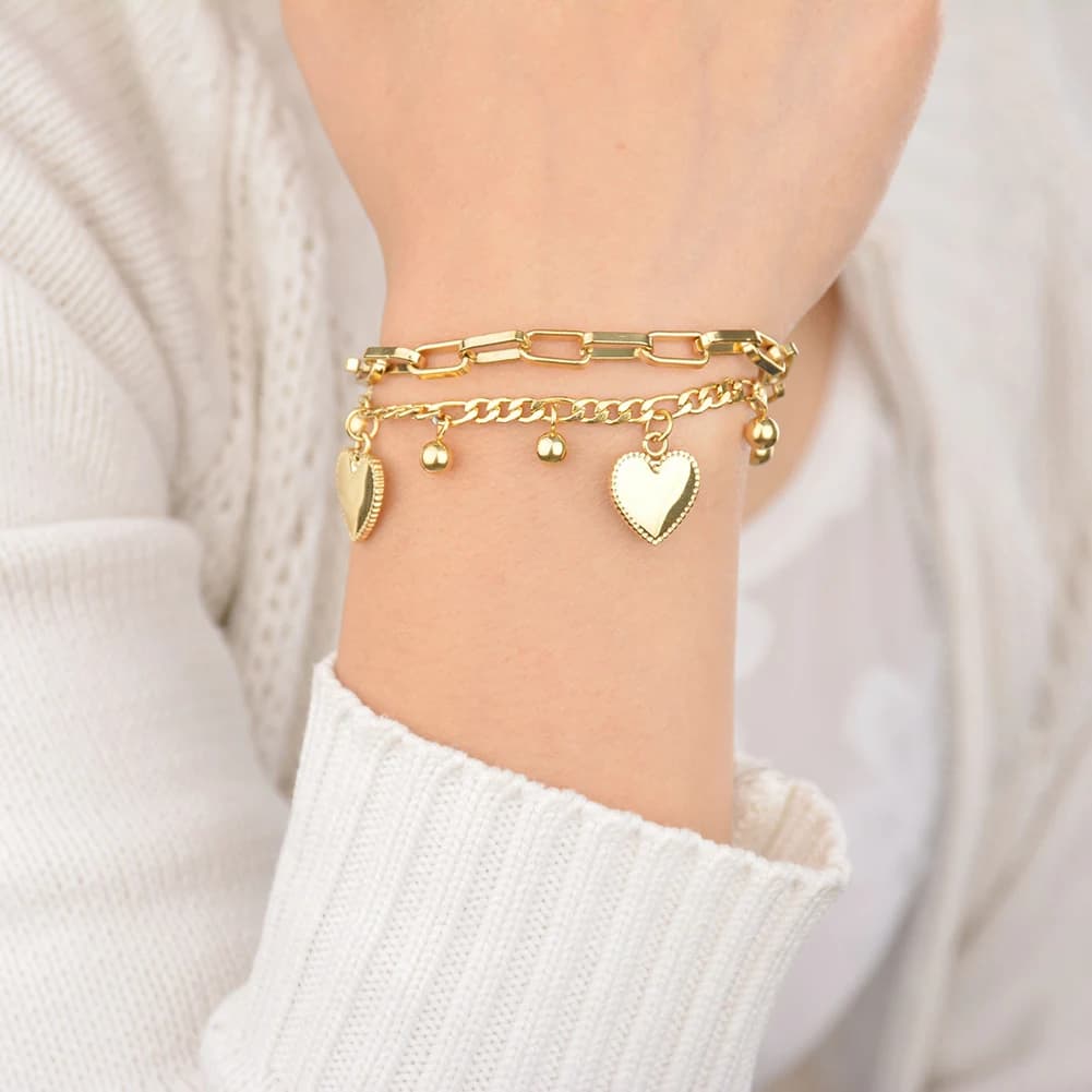 Braccialetto Kissmoon alla Moda con Doppio Cuore per Donne, in Acciaio Inossidabile, Trendy, Regalo di Compleanno, Accessorio Gioiello Fai-da-Te