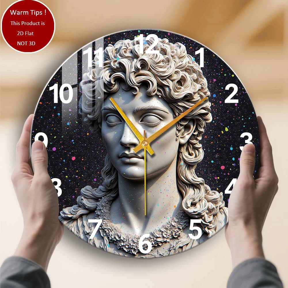 Tempered Glass Wall Clock with Antique Sculpture Head Suitable for home room wall decoration or table display anywhere