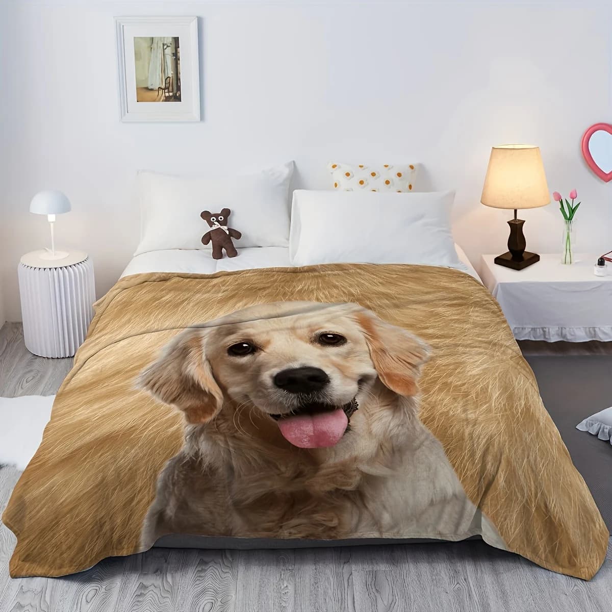 Golden Retriever Dog Print Throw Blanket - Cute Pet Animal Motif Soft Lightweight Accent for Sofa Bed Travel Office Gift
