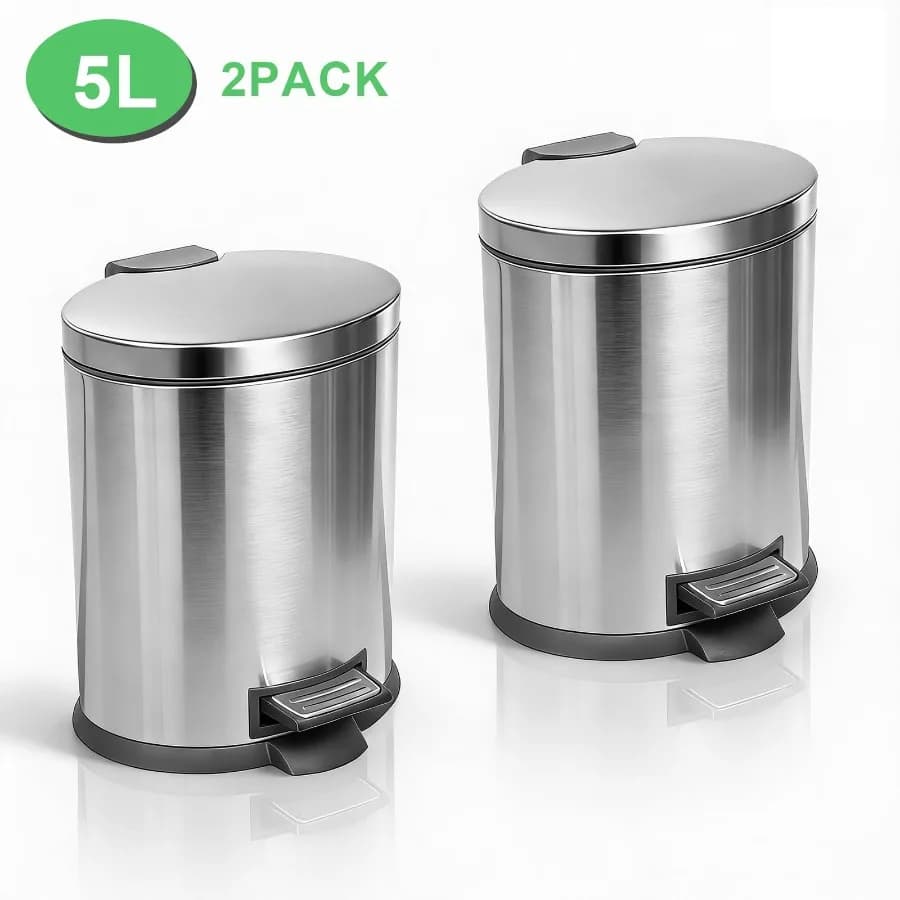 Set di 2 Cestini per Rifiuti da 5L in Acciaio Inox per Bagno e Cucina con Fodera Rimovibile per Spazi Ristretti