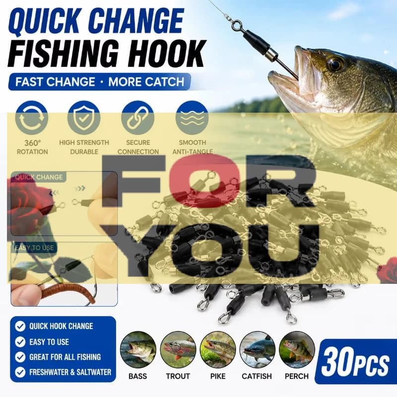 【OD】30Pcs Fishing Feeder Swivel Quick Change Snap Connector Rolling Swivel Fishing Tackle Accessories