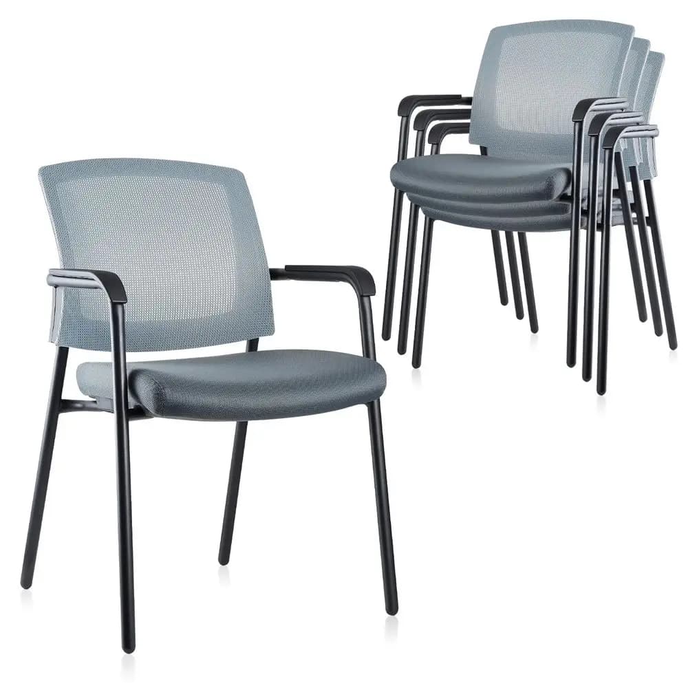 Sedia da reception per ufficio impilabile con schienale in rete, supporto lombare ergonomico e cuscino spesso per sala d'attesa e conferenze