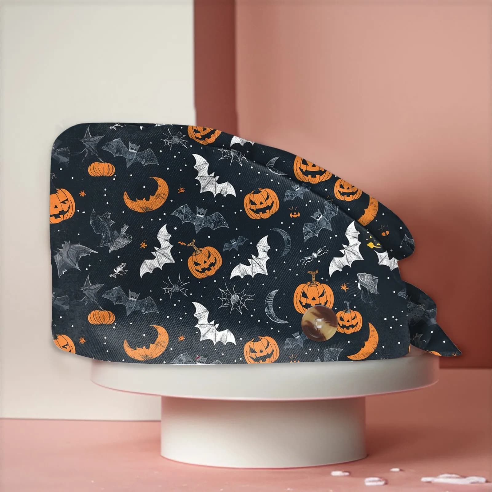 Cappello da infermiera di Halloween Simpatico cartone animato Stampa Berretto di moda Accessorio per feste spettrali Elegante copricapo casual a secchiello Costume alla moda Prop
