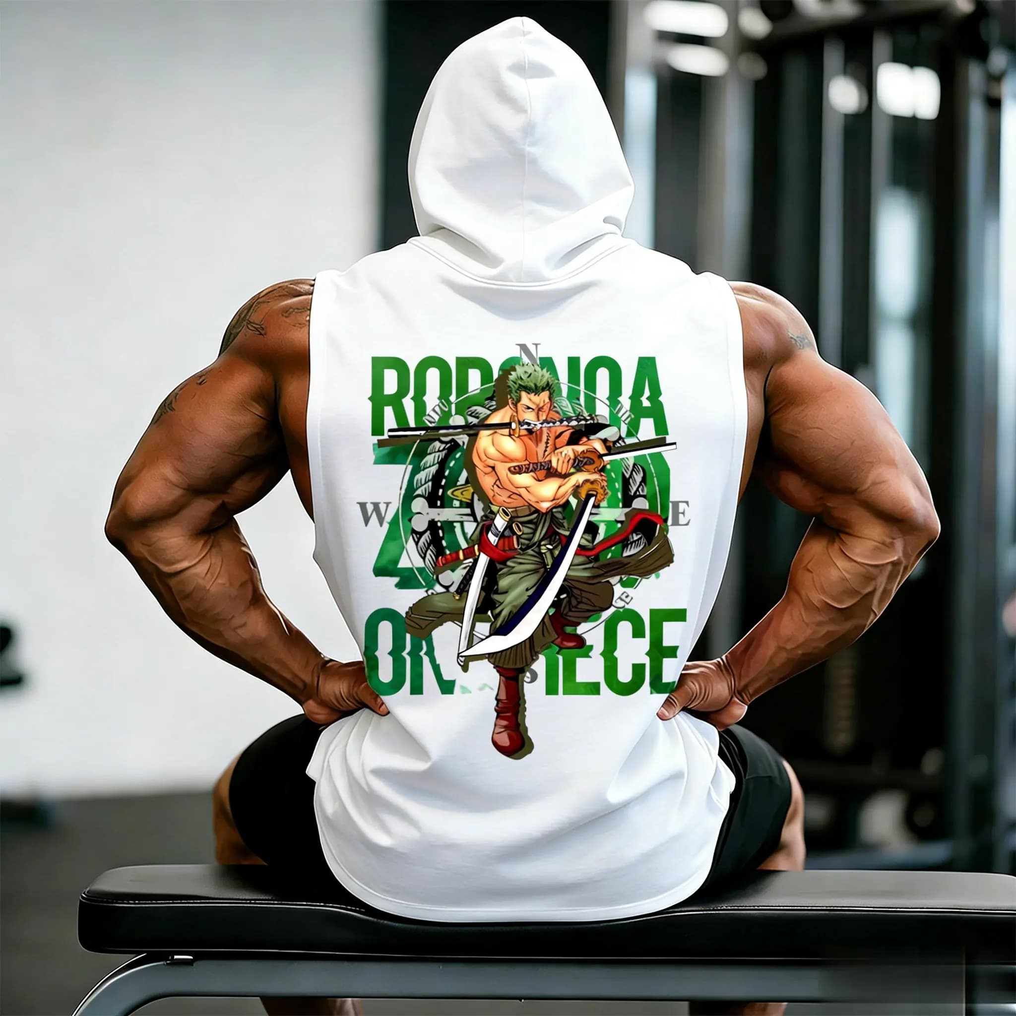 Canotta da Allenamento One Piece Zoro Roronoa Anime per Uomo, Maglietta Senza Maniche, Gilet da Palestra in Cotone con Stampa Grafica, Abbigliamento Sportivo Estivo
