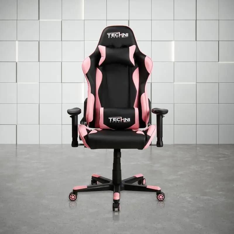 Sedia da gaming ergonomica stile Racer con schienale alto, rosa - Comoda sedia per PC per giocatori con funzionalità regolabili ed elegante