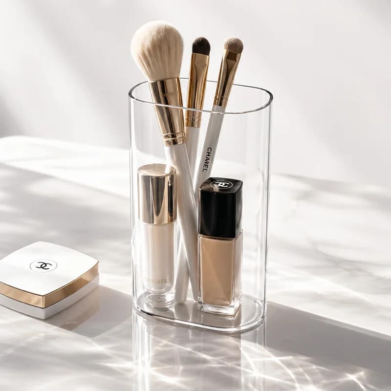 Makeup Brush Holder, Large Capacity Cosmetic Organizer with Dustproof Lid, Pen Stand for Vanity Desk,
