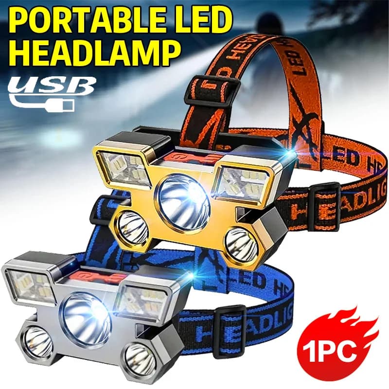 5 LED Rechargeable Flashlight with Built-in Lithium Battery Strong Camping Front Light Adventure Fishing Cycling Front Lamp