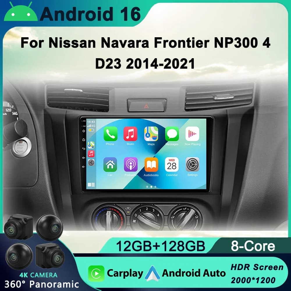 Android 16 Autoradio Per Nissan Navara Frontier NP300 4 D23 2014-2021 Navi GPS Carplay Lettore Video Multimediale No 2 Din