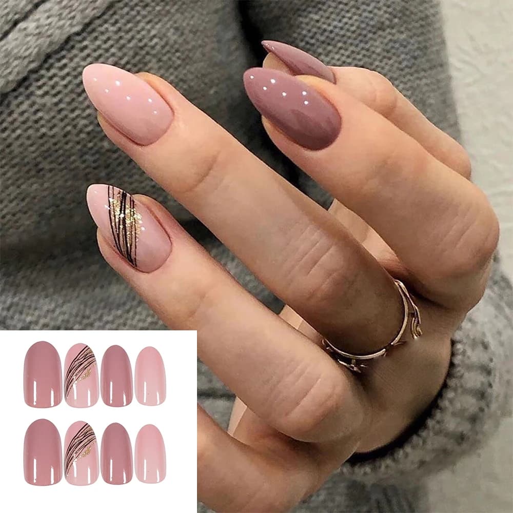 24pcs/Box Laser Manicure Tool Full Cover Fake Nails Wearable Nail Tips Oval Head False Nails