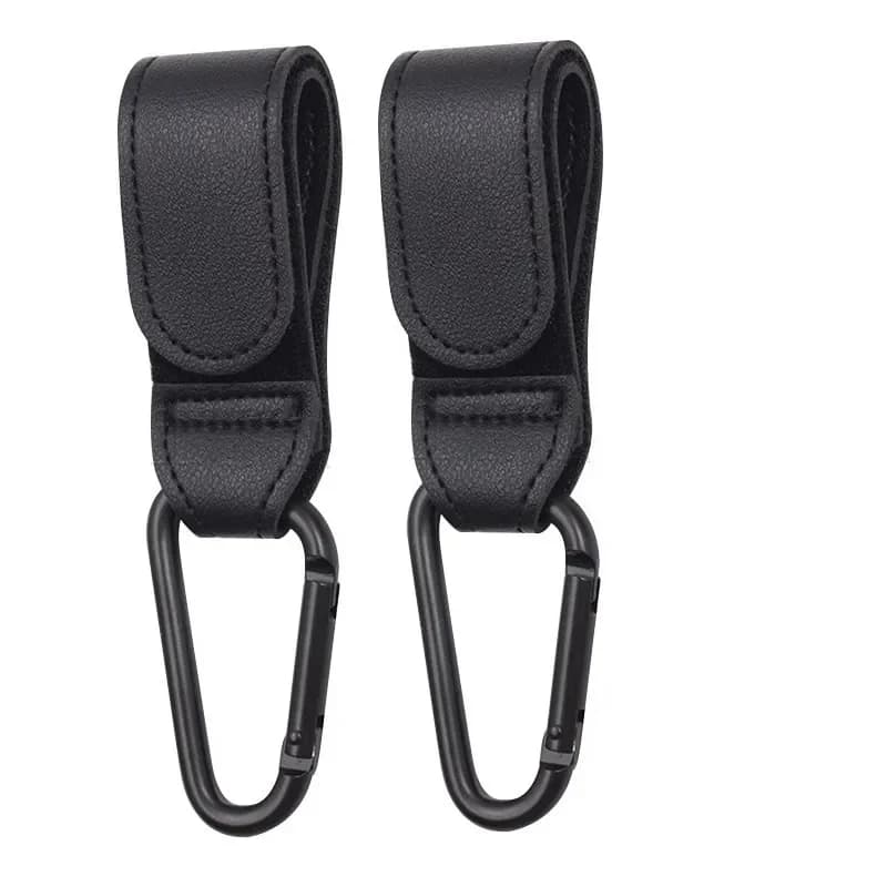 Wholesale 2 pieces PU leather stroller hook for wheelchair swivel wheel 360-degree trolley organizer wheelchair hanger accessories for stroller
