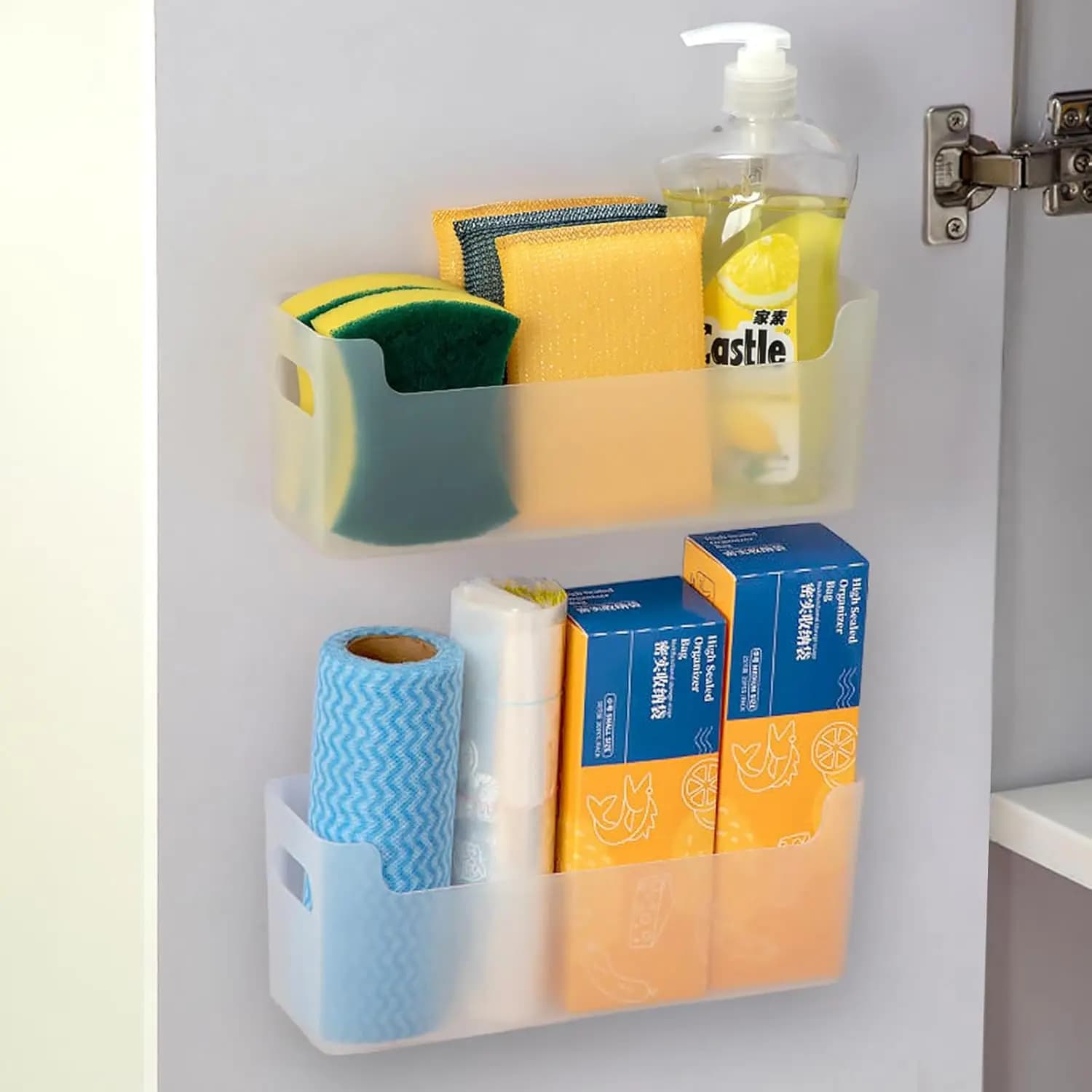 Organizzatore Adesivo per Ante di Armadi, Set da 2, Ripiano Sottolavello per Cucina, Bagno, Ufficio