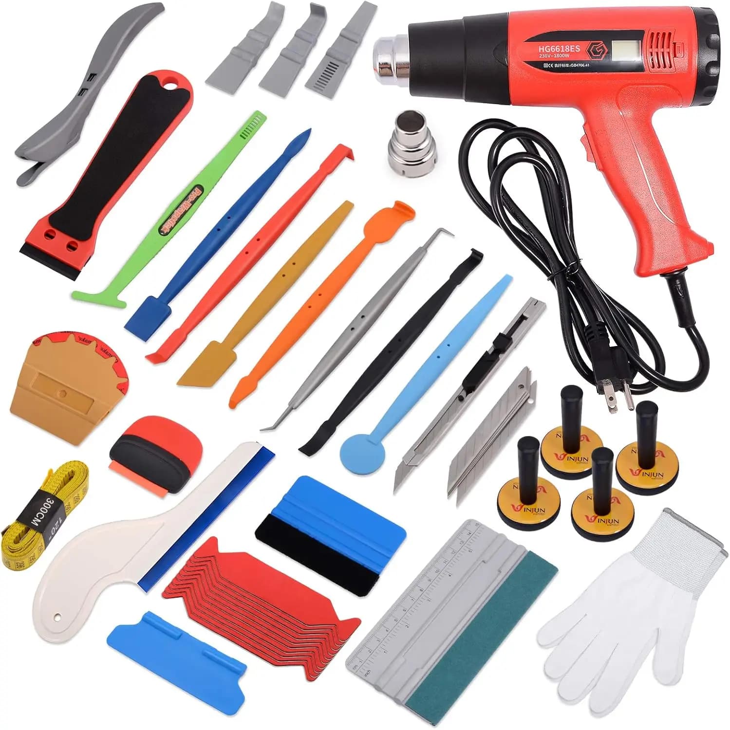 Kit Completo per Applicazione Pellicole Auto e Oscuramento Vetri con Pistola Termica, Squeegees e Attrezzi