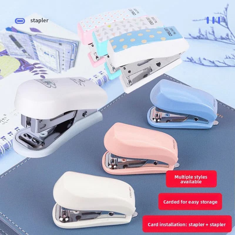 Set mini cucitrice per studenti portatile di piccole dimensioni con 640 graffette per ufficio, scuola, cancelleria, strumento di rilegatura