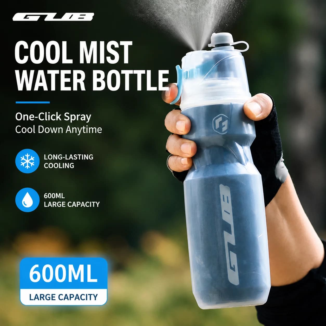 600ML Bike Water Bottle Mist Spray Cycling Sports Bottle Outdoor Hydration Cup for Summer Riding