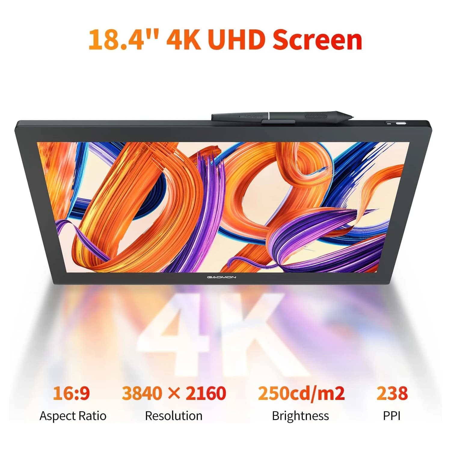 GAOMON Pro 19 Tablet Grafico PD1900 Schermo 4K da 18,4 Pollici Display per Disegno con Penna G-Pro Stilo Senza Batteria con Pressione 16K