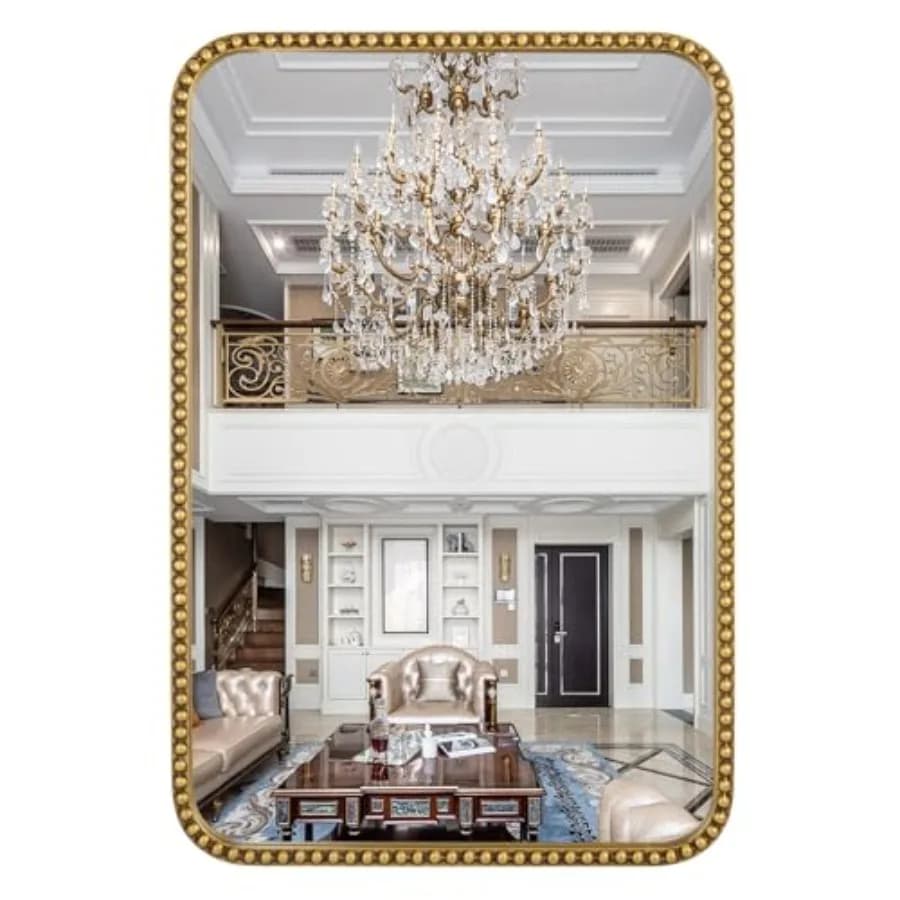 Specchio da Parete per Bagno - Specchio Rettangolare 30x40 con Angoli Arrotondati e Cornice Perlata, Grande Specchio da Toeletta da Appendere Orizzontalmente o Verticalmente