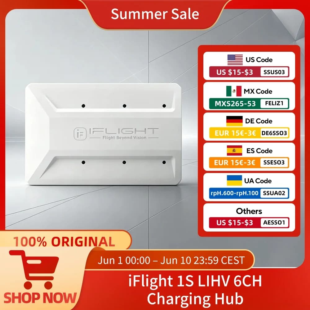Hub di ricarica iFlight 1S LIHV 6CH 300mAh / 450mAh con connettore Type-C per batterie FPV