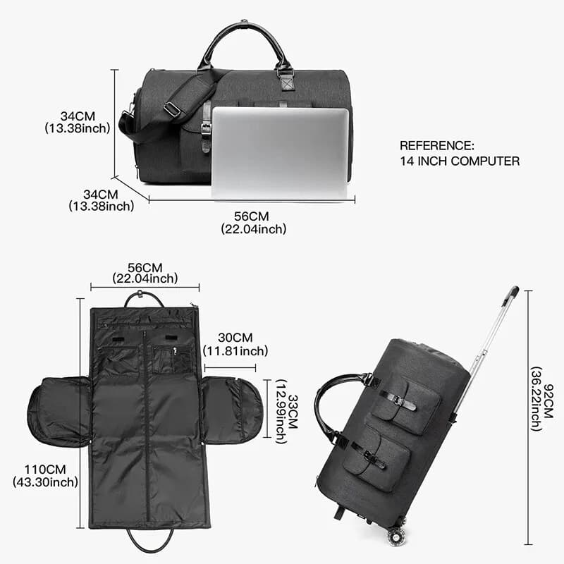 Borsa per indumenti professionale espandibile multifunzionale Valigia con ruote impermeabile con ruote adatta per viaggi d'affari/palestra