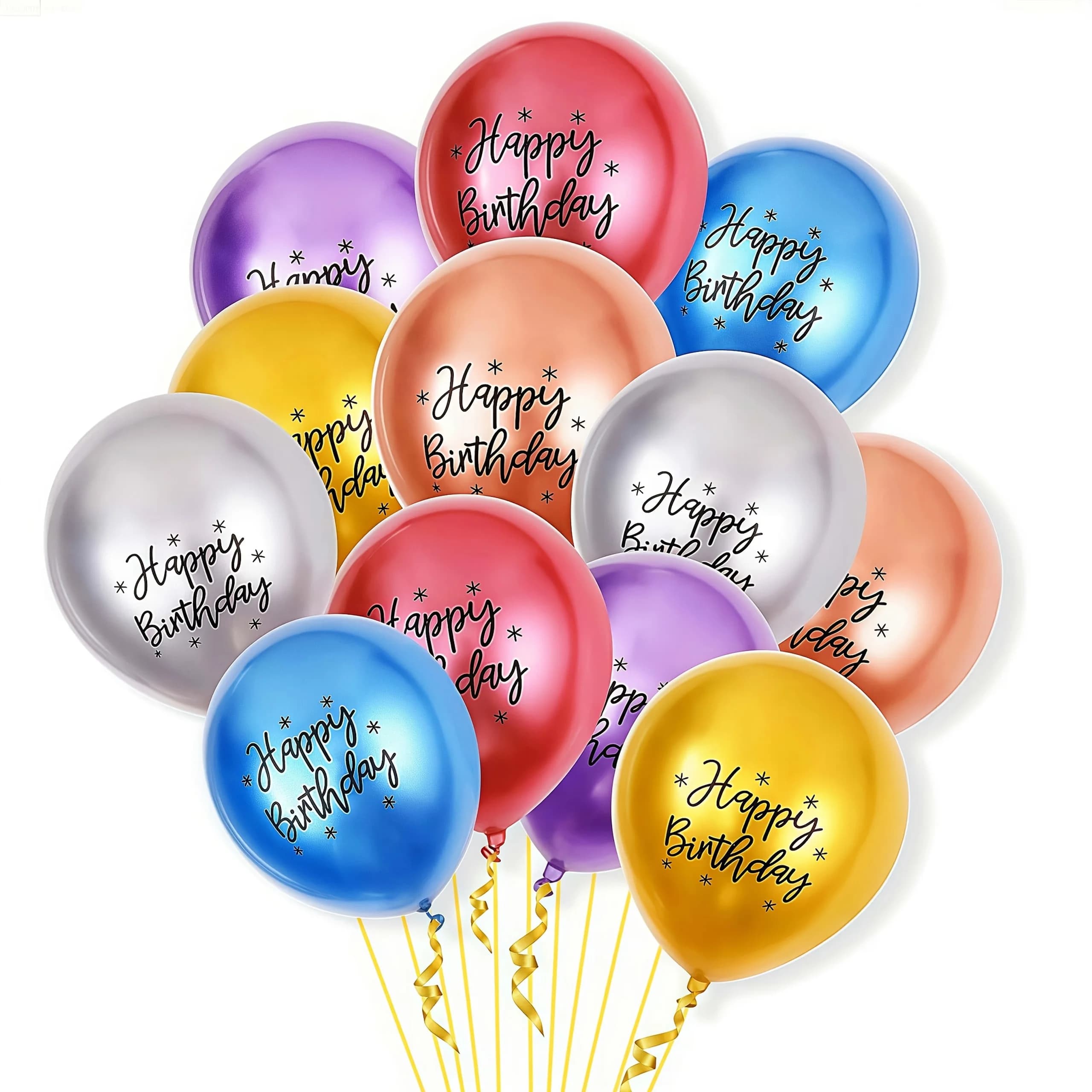 Printed "HAPPY BIRTHDAY" Multicolor Metallic Latex Balloons, Assorted Colors Happy Birthday chrome color latex balloon for Birth