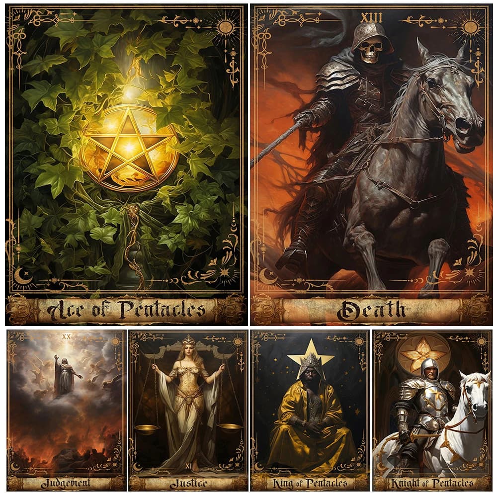 Stregoneria divinazione tarocchi arte Poster stampa, il diavolo, l'alta Priestess, l'eremita, il carro, la stampa astratta di arte della parete