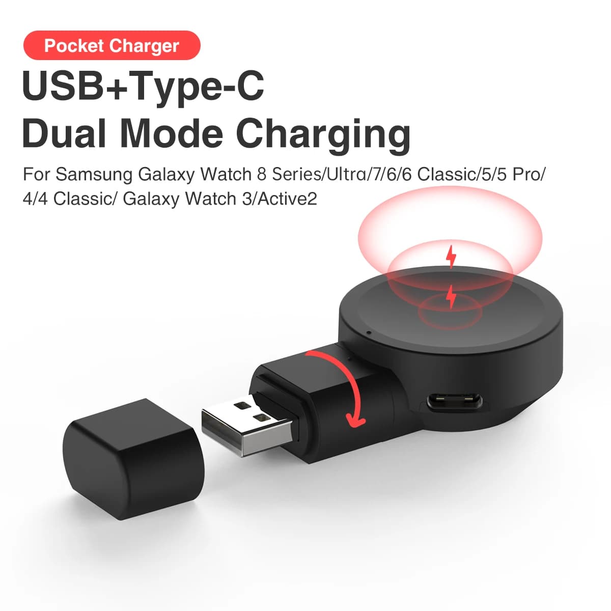 Adattatore per caricabatterie dock Cavo di ricarica USB wireless Supporto per cavo per Samsung Galaxy Watch Ultra Watch5 Pro Watch 6/7/8 44mm 40mm