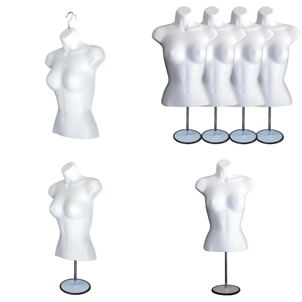 Set di 4 Manichini Bianchi con Schiena Vuota Impilabili per Esposizione Abbigliamento, Ideali per T-shirt, Banconi e Mostre di Design