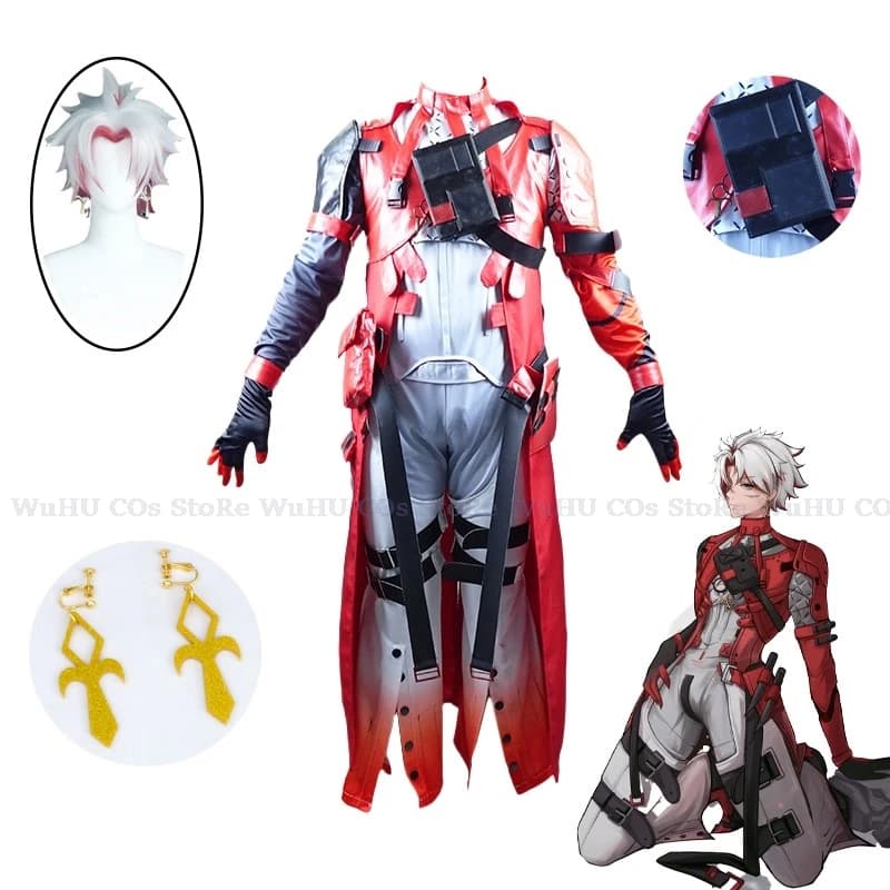 Gioco Wuthering Waves Cosplay cicatrice costume cosplay cicatrice parrucca uomo set completo cicatrice orecchini donna uomo festa di Halloween gioco di ruolo costume