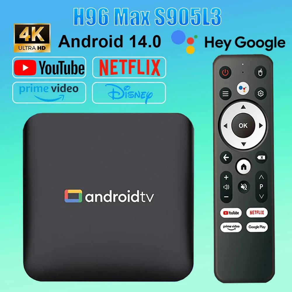 TV Box H96 MAX S905L3 Set-top Box Android 14.0 Telecomando BT Lettore multimediale Quad Core 4K Home Smart Set Top TV Box 2GB 8GB
