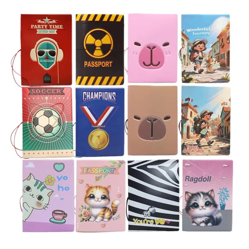 Travel Girl Boy Capybara Printed Passport Cover Cute Cat Zebra 3D Embossed Passport Holder with Elastic Band Ticket Card Case