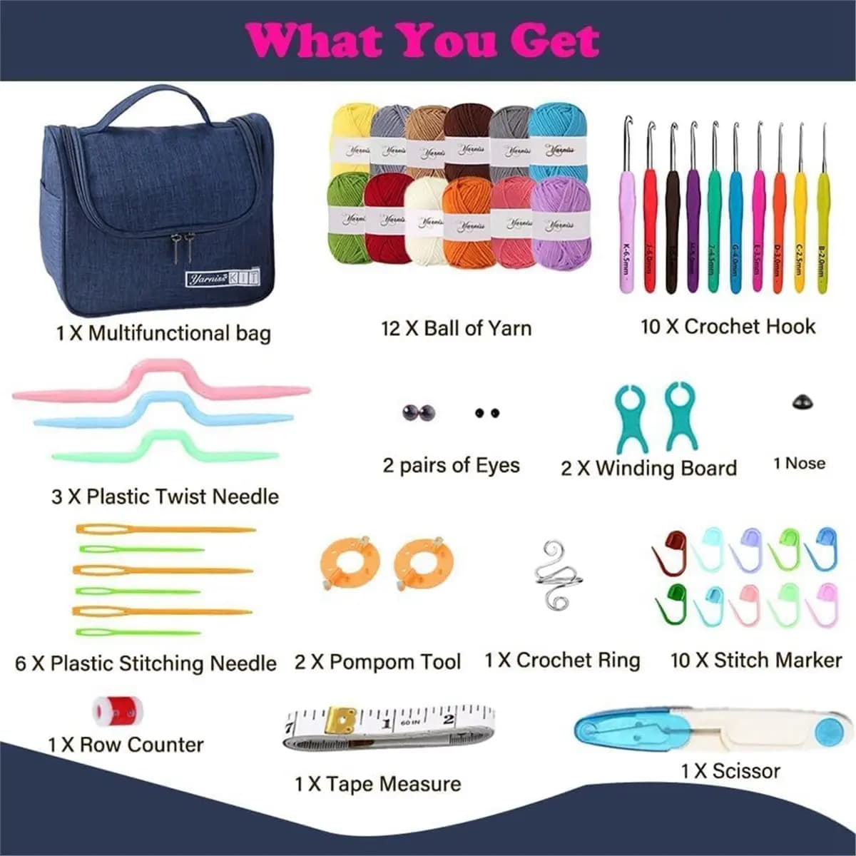 Crochet Kits for Beginners, Crochet Kits Crochet Yarn,Ergonomic Crochet Hooks Set with Yarn for Adults
