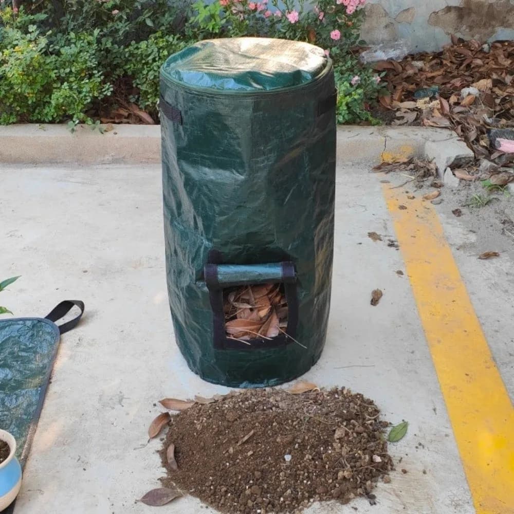 Sacchi per rifiuti da giardino resistenti all'usura con coperchio a zip e manici, sacchi riutilizzabili sigillati per foglie e erba, per giardino e piscina