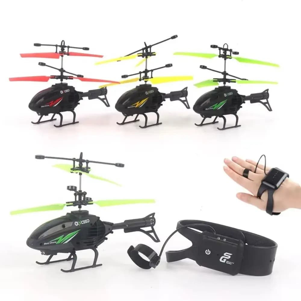Orologio da polso con telecomando per aereo, elicottero volante, elicottero a induzione resistente agli urti, ricaricabile, controllato a mano