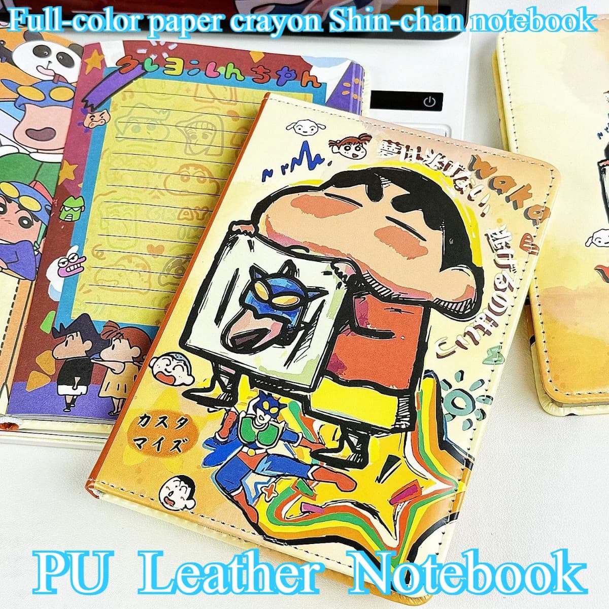 New Crayon Shin-chan A5 Pu Cortex Notebook Office School Supplies Full Color Page Leather Anime Book Student Notepad Diary Gift