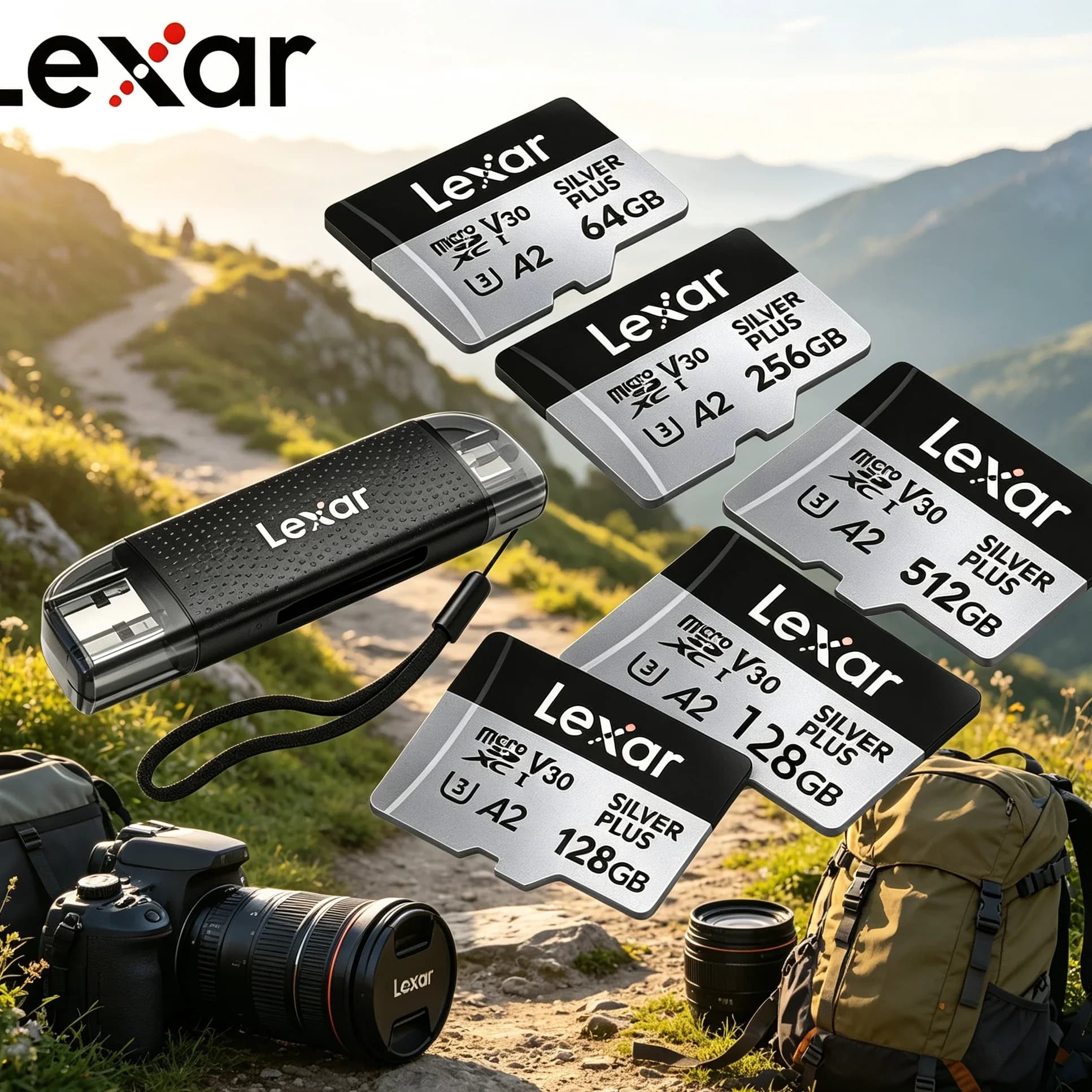 Lexar USB 3.2 Dual-Slot USB-A Type-C Memory Card Reader SD Card Reader and MicroSD TF Card Reader Micro TF Card 64GB