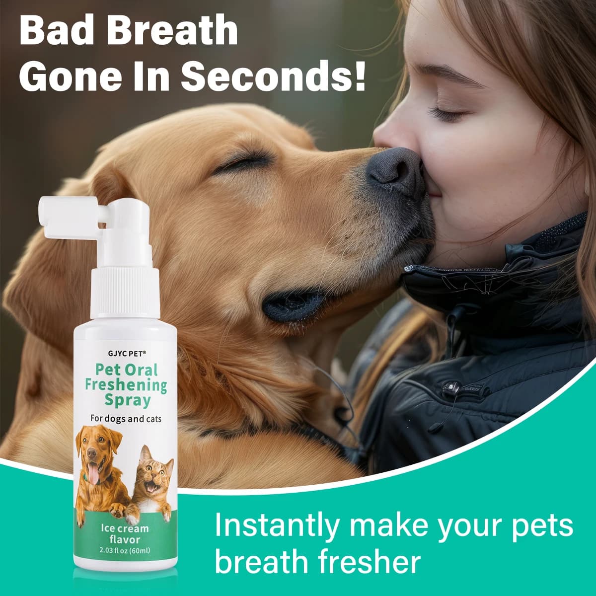 Spray Rinfrescante per l'Alito degli Animali Domestici, Cura Orale Senza Spazzolatura, Rimuovi Tartaro e Placca, a Base Vegetale, Delicato e Non Irritante per Cani e Gatti, Igiene Dentale