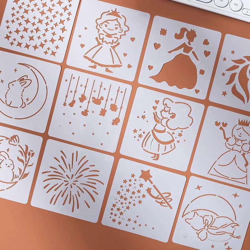 Fairy Tale Princess Drawing Stencil Set for Scrapbook Journal Cute Hand-Drawn Drawing Templates for Kids DIY Art Ruler Tool