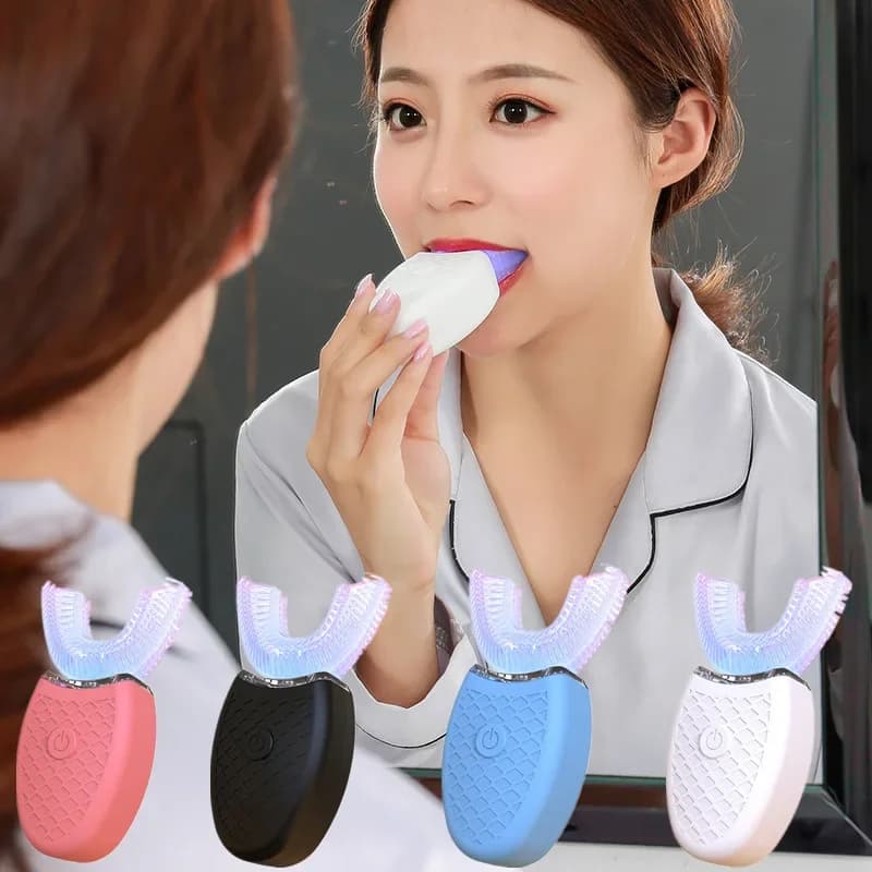 Spazzolino elettrico automatico sonico per spazzolino da 360 gradi a forma di U per adulti Spazzolino per pulizia e sbiancamento dei denti ricaricabile tramite USB