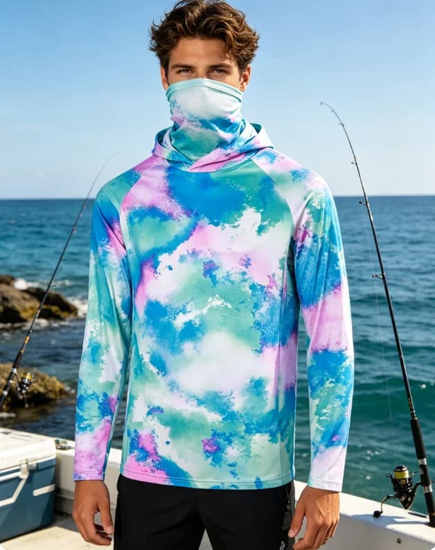 Magliette da Pesca per Uomo, Felpa con Cappuccio e Maschera, Protezione per il Collo, Abbigliamento Traspirante per la Pesca