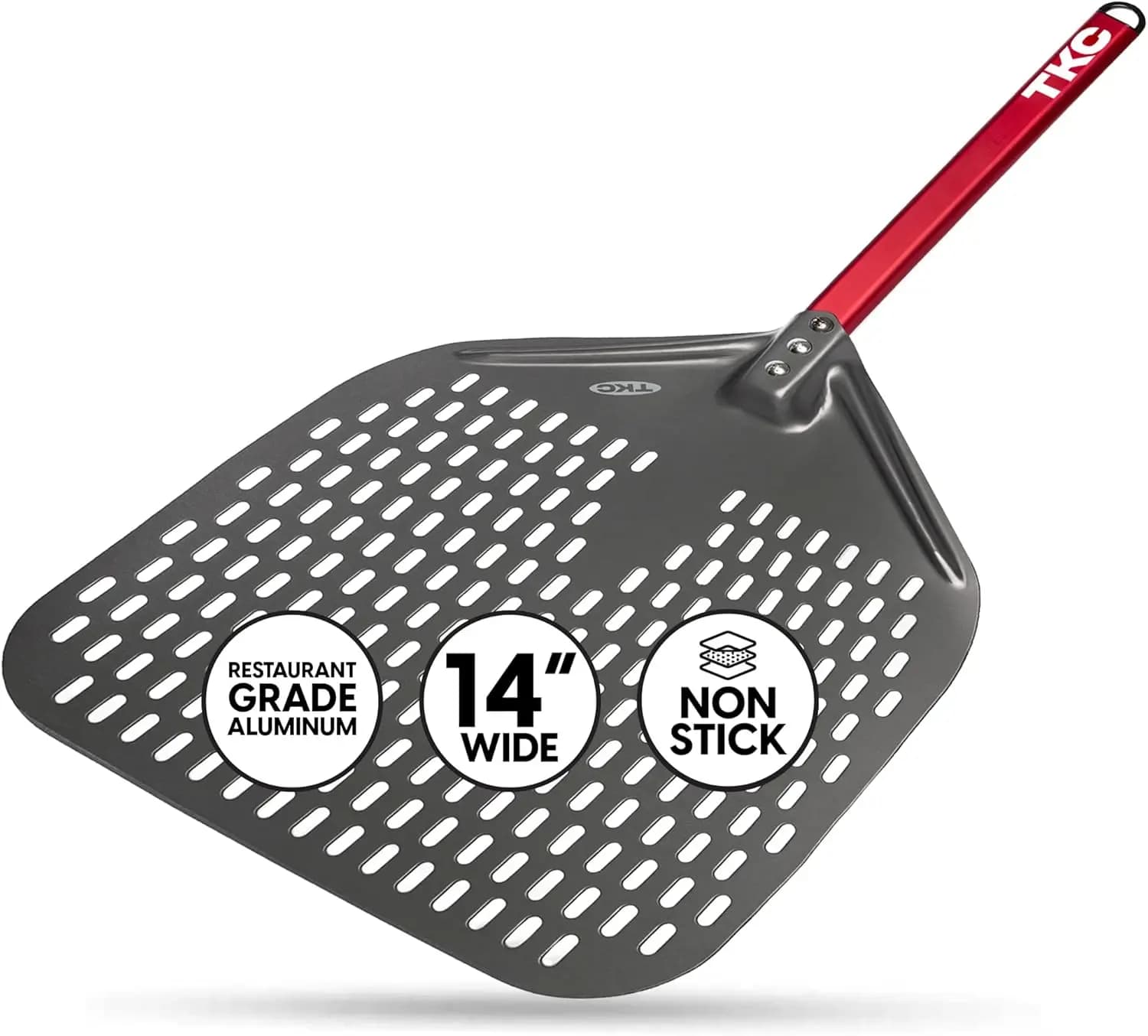 Pala per Pizza in Alluminio da 14 Pollici - Design Perforato per Facile Trasferimento dell'Impasto, Manico Resistente al Calore, Leggera e Antiaderente