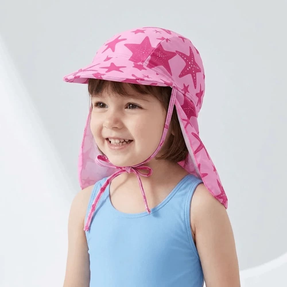 Cappello da Spiaggia per Bambini con Protezione UV a Forma di Stella Marina, Cappello da Sole Floreale Traspirante e Regolabile per Bambini, Cappello a Secchiello per Nuoto